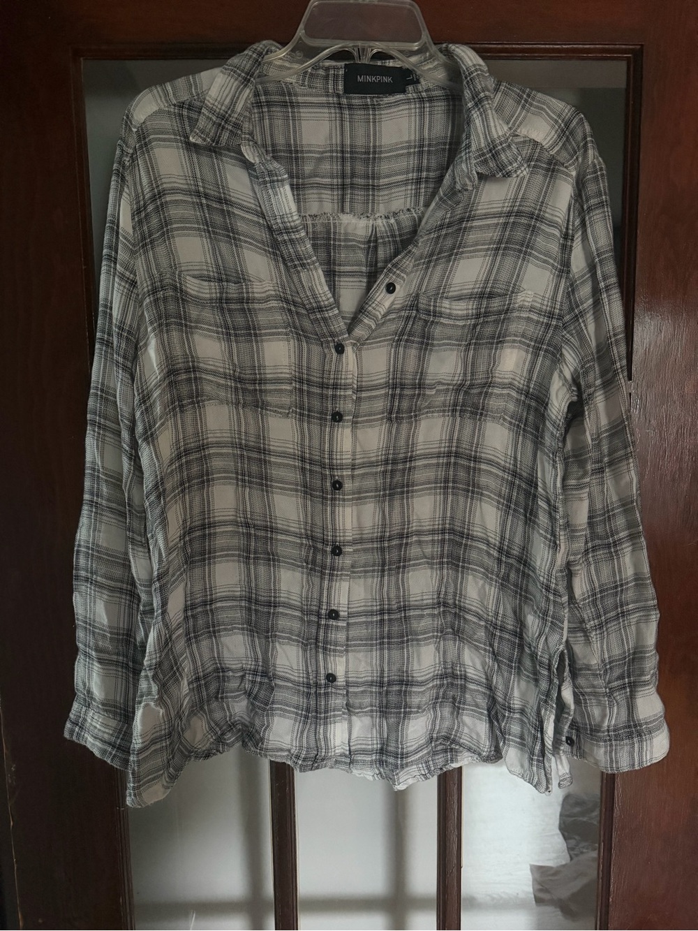 MINKPINK White and Black Plaid Button-Down Shirt